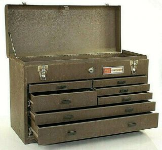 Vintage Craftsman 7 Drawer Machinist Toolbox Tool Box Chest Brown Metal Storage