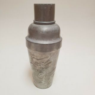 Antique Kut Hing Swatow Pewter Cocktail Shaker Chinese Dragon Etched