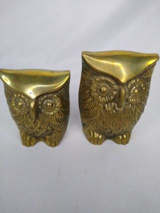 Set 2 Vintage Brass Owls Paperweights Made In Korea