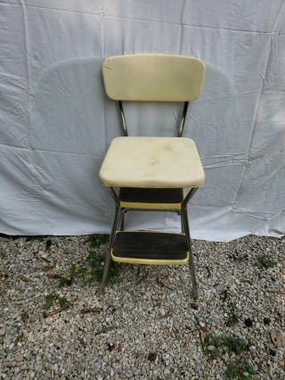 Vintage Yellow Chrome Cosco Retro Kitchen Flip - Up Seat 2 - Step Stool Steel Usa