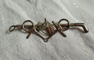 Vintage Horse Head Stirrups Riding Crop Pin Sterling Silver Equestrian Equine
