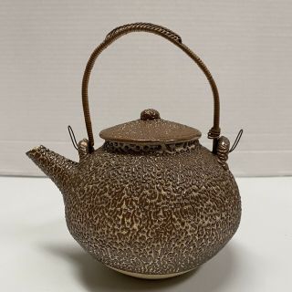Exquisite Antique Japanese Wormy Ware Pottery Teapot Brown Jakatsu Glaze 19th C.