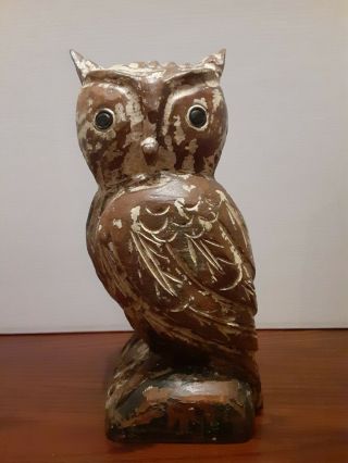 Wooden Carved Owl 9 5/8 Inches Tall