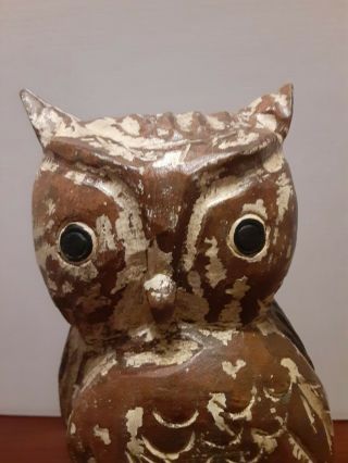 Wooden Carved Owl 9 5/8 Inches Tall 2