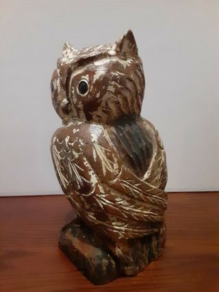 Wooden Carved Owl 9 5/8 Inches Tall 3