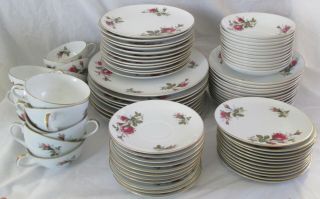 Vintage Moss Rose Japan 42 Pc.  Dinnerware Set Plates Cups Bowls Service For 6