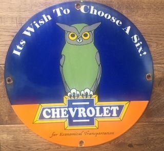 Vintage Chevrolet Porcelain Gas Trucks Dealership Service Gas Oil Sign 12”