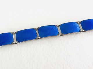 Vintage Finn Jensen Norway Cobalt Blue Sterling Silver Guilloche Enamel Bracelet