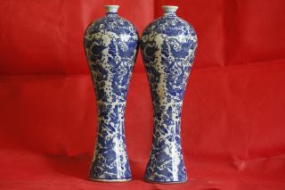 1 Pair Antique Chinese Unique Style Blue And White Porcelain Fish Vase