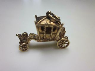 Vintage Bracelet Charm,  3 - D Coach / Carriage W Moving Wheels,  England,  9k Gold