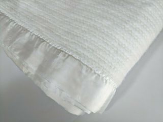 Vintage Waffle Weave Acrylic Blanket Satin Trim White Thermal 77x82 Twin