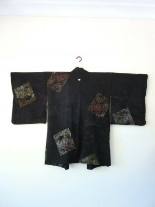 Japanese Handmade Vintage Black Silk Kimono Haori Jacket