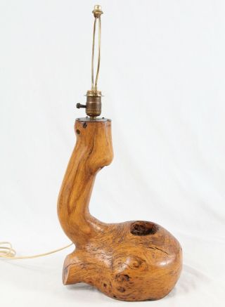 Vintage Handcrafted Burl Wood Table Lamp Rustic Natural Folk Art Carving Blank