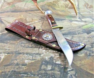 Vintage Western Usa W36 I 1985 Knife W/custom Usa Hand Made R H Sheath P - 27