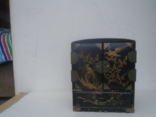 Lovely Japanese Antique Lacquered Wooden Jewellery Cabinet With Gold Decoration