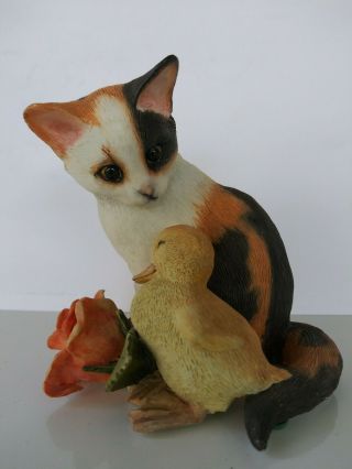 Htf Ca Country Artists Cat With Duckling And Rose Resin Figurine 2006