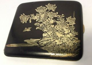 Antique Antique Chinese Black Lacquer And Brass Decorated Cigarette Case Signed