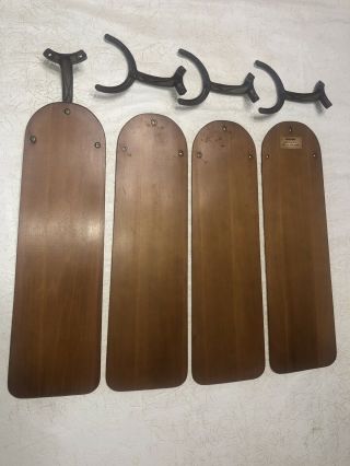 Set Of 4 Wood Blades & Brackets For Vintage Hunter 52” Ceiling Fan