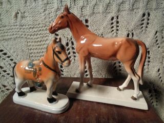 2 Vintage Horse Figurine Statues Japanese Porcelain Art Pottery Japan