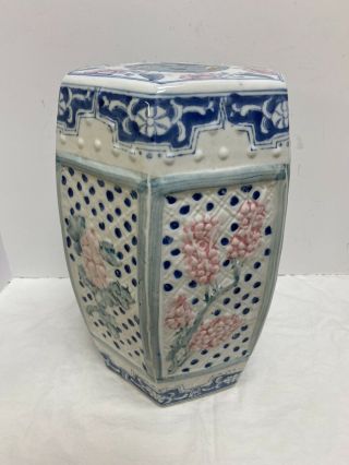 Vintage Chinese Flowers Export Blue & White Porcelain Garden Seat Stool
