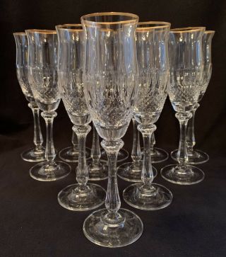 Set Of 12 Vintage Mikasa Gold Crown Crystal Champagne Flutes Glasses 1983
