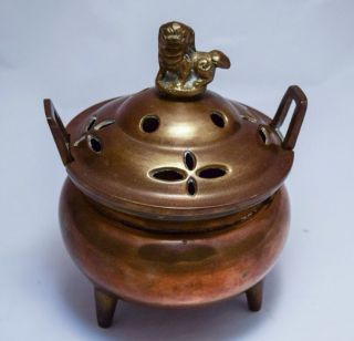 Vintage Chinese Incense Burner Brass Bronze Foo Dog 3 Leg