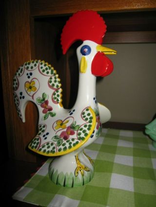 Vintage Mid Century 70s Ceramic Hand Painted Colorful Rooster Statue Figurine
