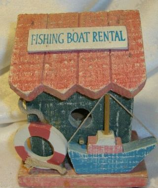 Small Wood Table - Top Nautical Decor " Fishing Boat Rental " H=4.  25 " Beach House 20