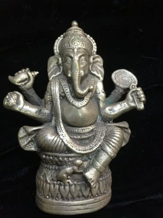 Rare Antique Tibetan White Copper Hand Made Elephant God Statue