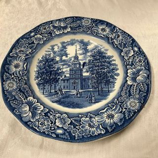 " Liberty Blue " Printed On Staffordshire Ironstone Plate Independence Hall