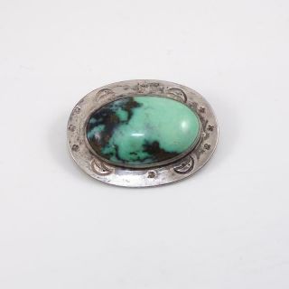 Vtg Signed Antique Native American Sterling Silver Blue Turquoise Pin Lfl5