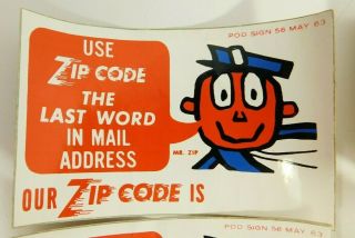 Vintage Mr.  Zip Our Zip Code Is Sticker Pod Sign 56 May 1963