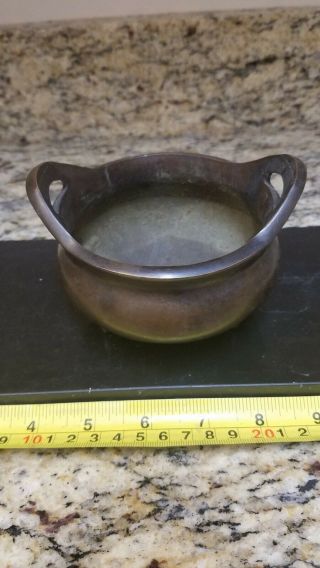 Antique Chinese Classic Bronze Tri - Pod Footed Censer with Very Good Mark 2