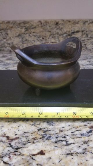 Antique Chinese Classic Bronze Tri - Pod Footed Censer with Very Good Mark 3