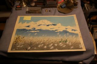 Vintage 1939 - 1940 Tokuriki Tomikichiro Signed Wood Block Fuji From Akinono