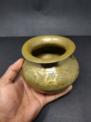 Antique Brass Hand Engraved Water Pot Old Floral Carved Drinking Pot Kalash Lota 3