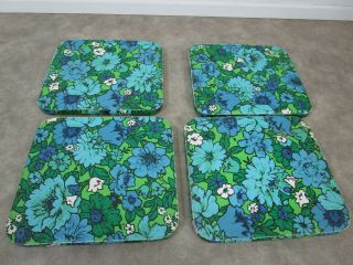 Vintage Pair Retro Lawn Chair Cushion Pad Outdoor Seat Green Blue Floral Flowers