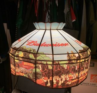 Vintage Budweiser Plastic Stained Glass Hanging Light.  Bar/mancave