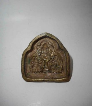 Antique Tibet Top High Aged Bronze Buddhist Tsatsa Mold Stamp With Deities