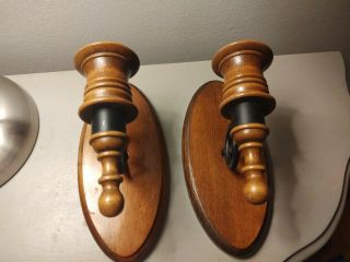 Vintage Pair Homco Wood Wrought Iron Candle Sconces - Wall Decor