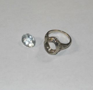 Vintage Deco Filigree 14k White Gold Ring 3 Gr Blue Stone Aqua? Scrap Or Not