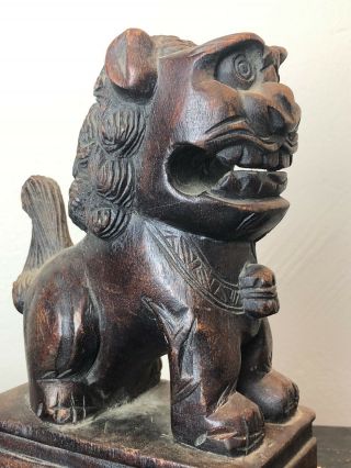 Vintage Antique Chinese Hand Carved Wooden Foo Dog Statue Figure
