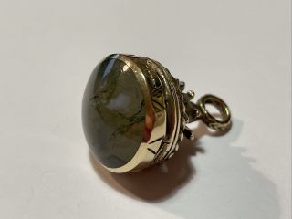 Good Vintage 9ct Solid Gold Moss Agate Round Watch Chain Albert Fob Pendant