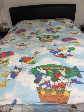 Vintage 80s Disney Twin/full Bed Comforter 5x7 Rare Mickey Air Mobile