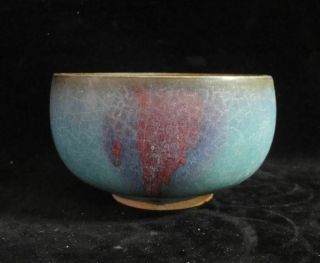 Fine Old Chinese " Jun " Kiln Blue And Red Glazes Porcelain Bowl