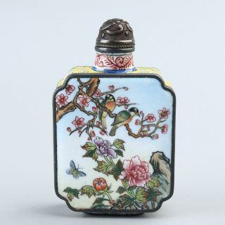 Chinese Exquisite Handmade Flower Bird Pattern Copper Enamel Snuff Bottle