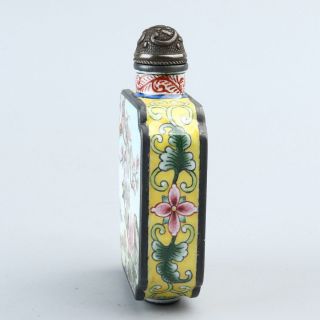 Chinese Exquisite Handmade flower bird pattern Copper enamel Snuff Bottle 2