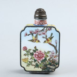 Chinese Exquisite Handmade flower bird pattern Copper enamel Snuff Bottle 3