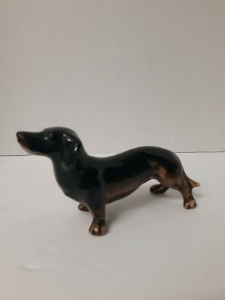 Vintage Brown Glaxed Ceramic Dachshund Dog Figurine Cute 3.  5 