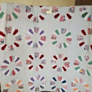 Antique Quilt 4 Vintage Handmade Good Some Stains Multicolor Very Old 84 " X 69 "